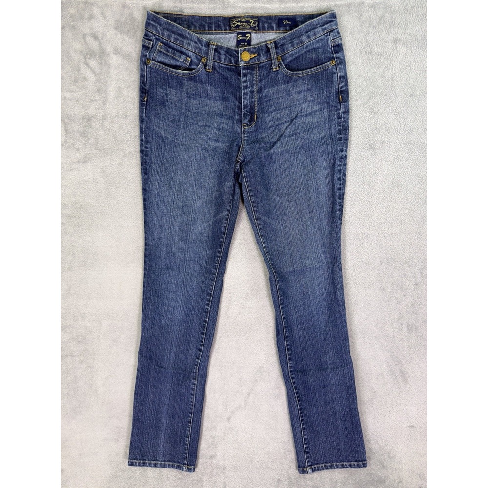 Seven 7 Jeans Womens 31 Blue Straight Slim Dark Wash Mid Rise Stretch Preppy